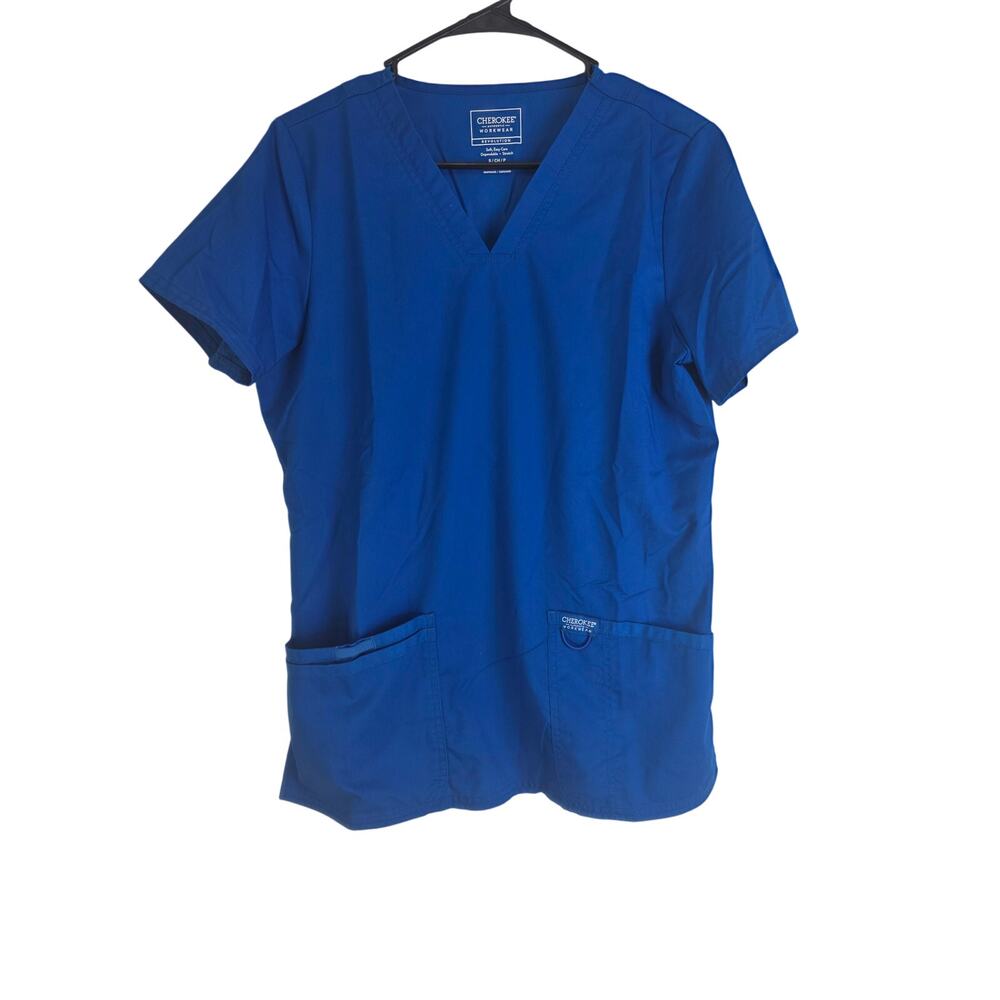 Cherokee Workwear Scrub Top‎ S Womens Blue Easy Care Medical Office Hospital